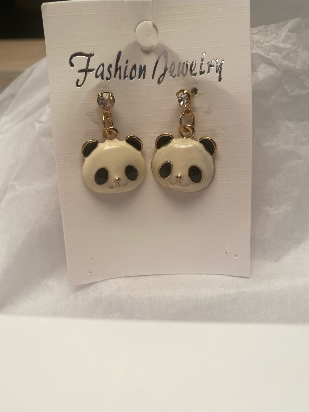 Fashion Jewelry Cute Panda Drop Earrings in Cream and Black